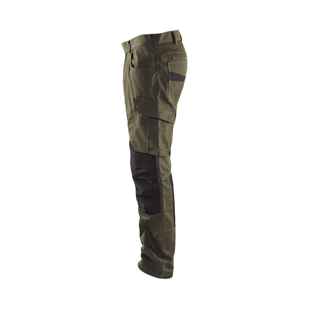 Blaklader 14951330 Service Stretch Trousers Dark Olive Green/Black Left #colour_dark-olive-green-black