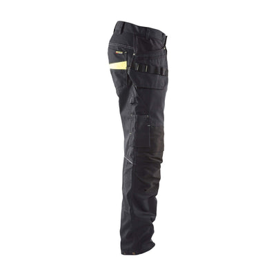 Blaklader 14961330 Service Stretch Trousers Black/Hi-Vis Yellow Right #colour_black-yellow