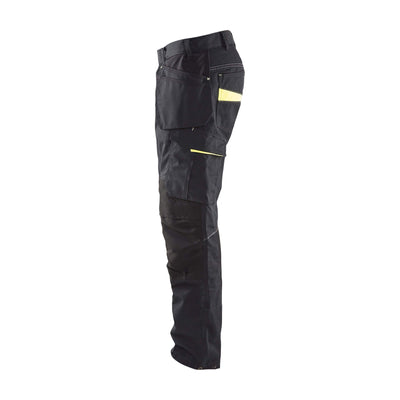 Blaklader 14961330 Service Stretch Trousers Black/Hi-Vis Yellow Left #colour_black-hi-vis-yellow