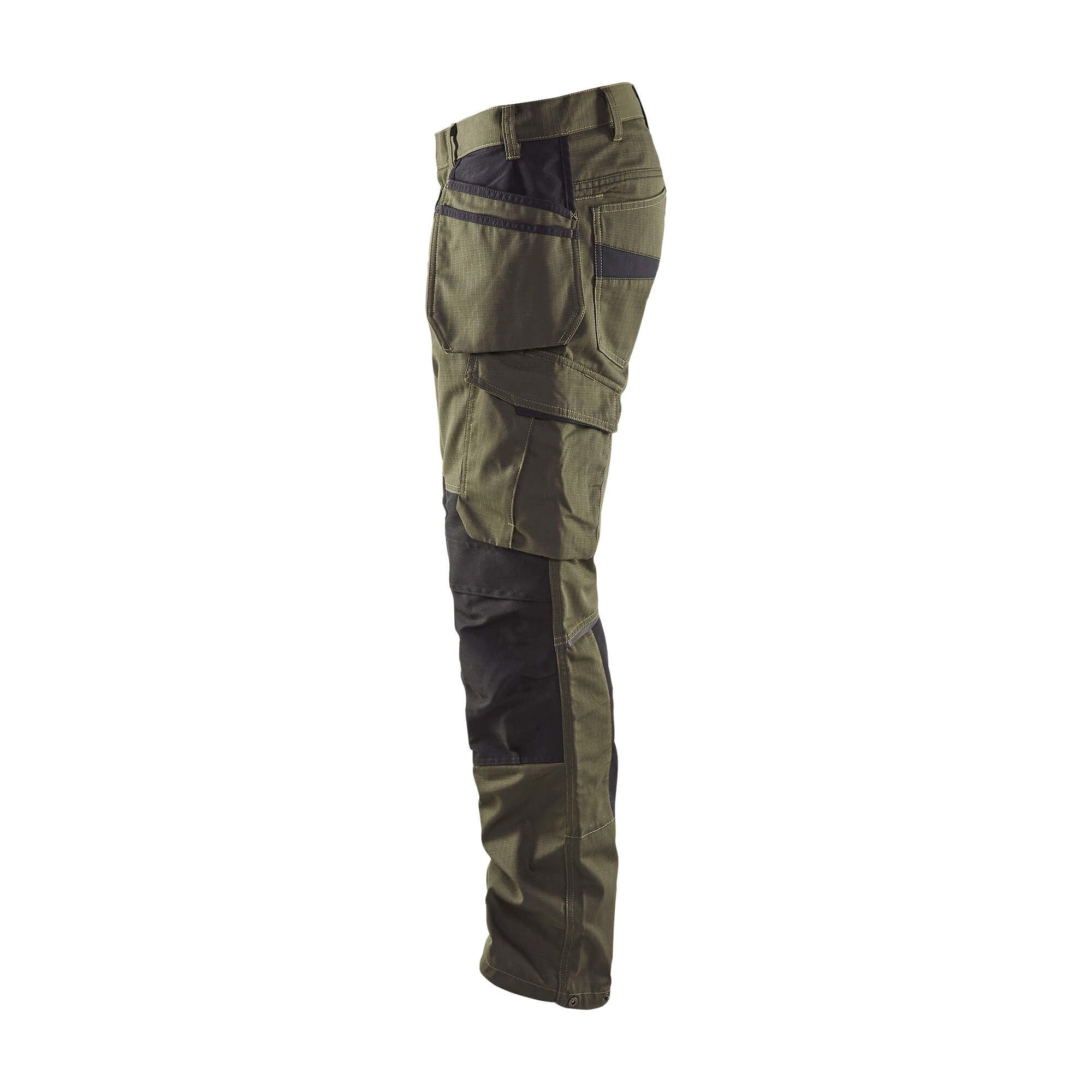 Blaklader 14961330 Service Stretch Trousers Dark Olive Green/Black Left #colour_dark-olive-green-black