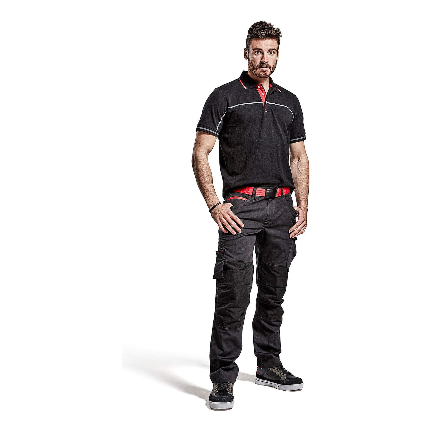 Blaklader 14951330 Service Stretch Trousers Mens Black/Red Model#colour_Black-Red