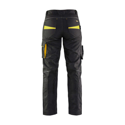 Blaklader 71951330 Service Trousers Stretch Black/Hi-Vis Yellow Rear #colour_black-yellow