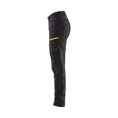 Blaklader Service Trousers with Stretch Womens Black/Hi-Vis Yellow Left #colour_black-hi-vis-yellow