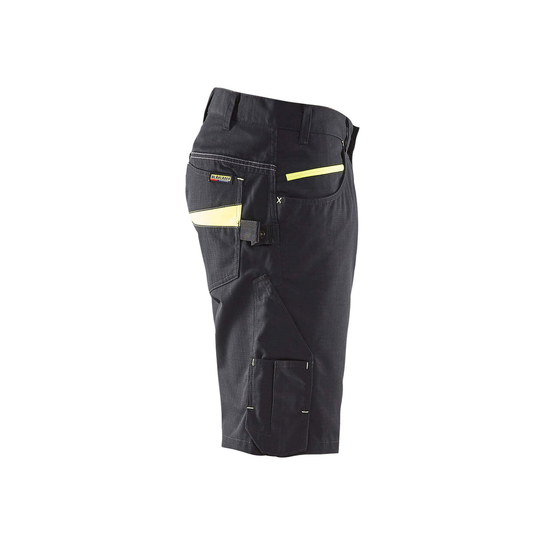 Blaklader 14991330 Service Work Shorts Black/Hi-Vis Yellow Right #colour_black-yellow