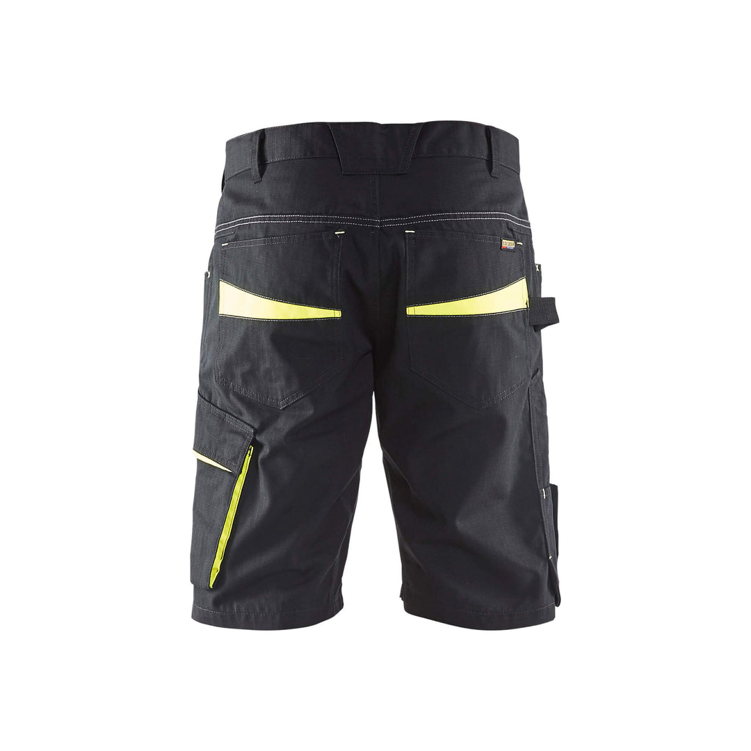 Blaklader 14991330 Service Work Shorts Black/Hi-Vis Yellow Rear #colour_black-yellow