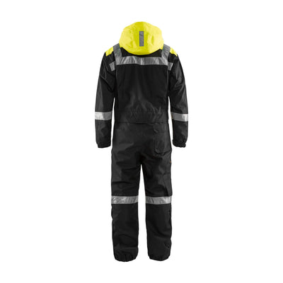Blaklader 67861977 Shell Coverall Unlined Black/Hi-Vis Yellow Rear #colour_black-yellow