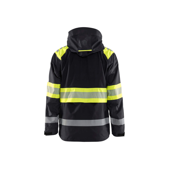 Blaklader 44201977 Shell Jacket Hi-Vis Black/Hi-Vis Yellow Rear #colour_black-hi-vis-yellow