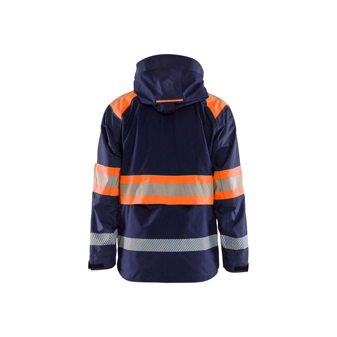 Blaklader 44201977 Shell Jacket Hi-Vis Navy Blue/Orange Rear #colour_navy-blue-orange