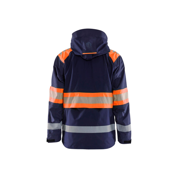 Blaklader 44201977 Shell Jacket Hi-Vis Navy Blue/Orange Rear #colour_navy-blue-orange