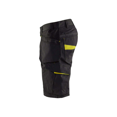 Blaklader 14941330 Shorts Nail Pockets Black/Hi-Vis Yellow Left #colour_black-yellow