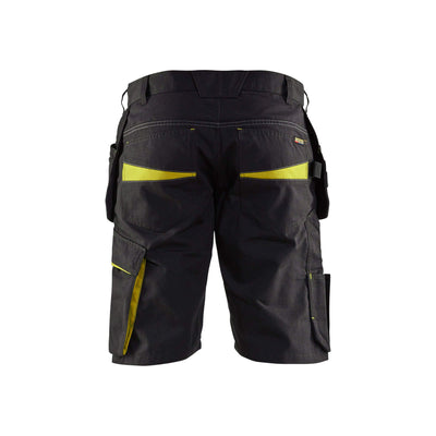 Blaklader 14941330 Shorts Nail Pockets Black/Hi-Vis Yellow Rear #colour_black-yellow