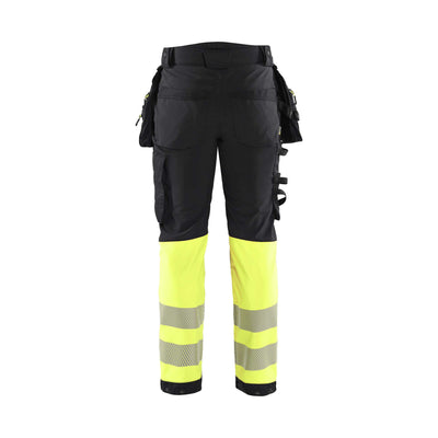 Blaklader 18212513 Softshell Hi-Vis Trousers Black/Hi-Vis Yellow Rear #colour_black-hi-vis-yellow