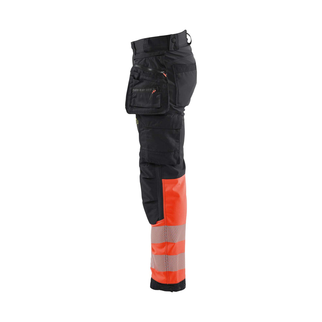 Blaklader 18212513 Softshell Hi-Vis Trousers Black/Red Left #colour_black-red