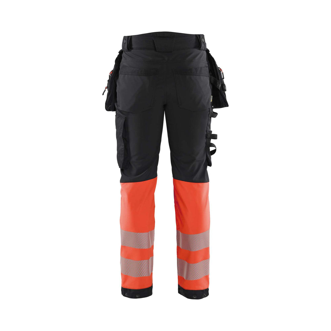 Blaklader 18212513 Softshell Hi-Vis Trousers Black/Red Rear #colour_black-red