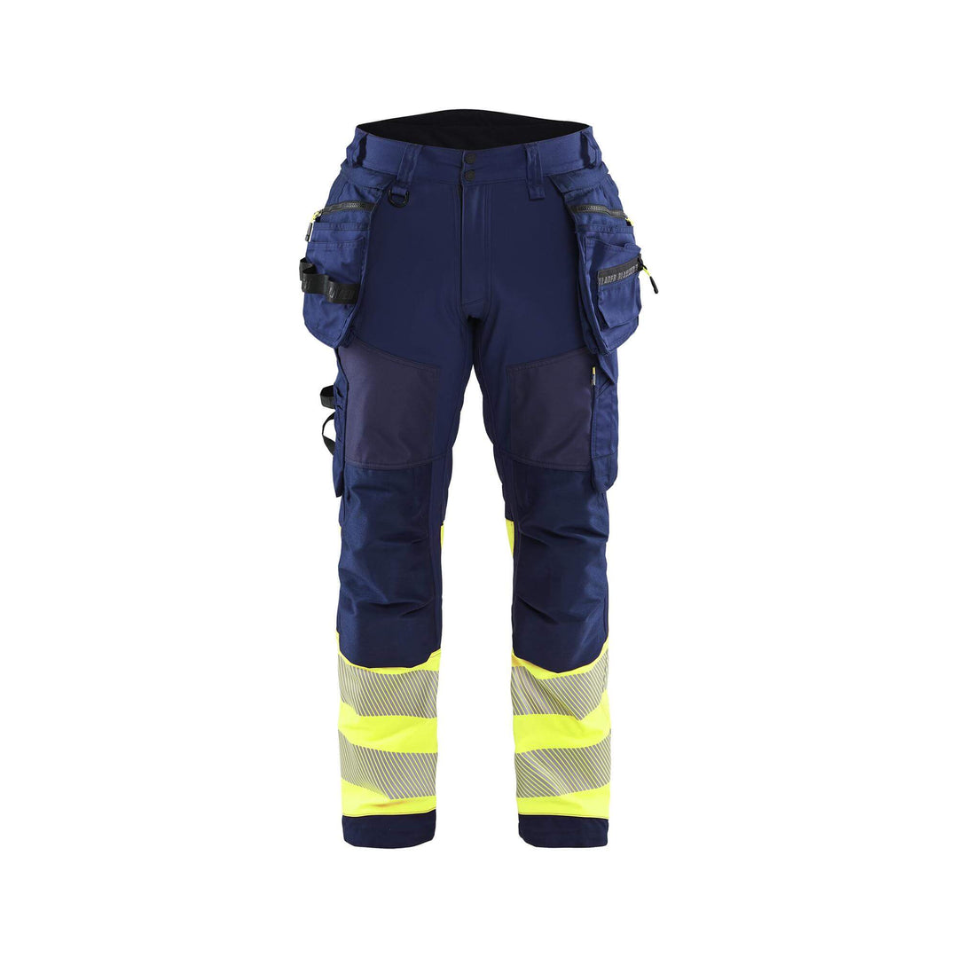 Blaklader 18212513 Softshell Hi-Vis Trousers Navy Blue/Hi-Vis Yellow Main #colour_navy-blue-hi-vis-yellow