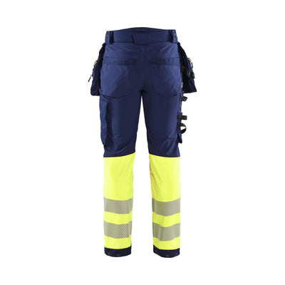 Blaklader 18212513 Softshell Hi-Vis Trousers Navy Blue/Hi-Vis Yellow Rear #colour_navy-blue-hi-vis-yellow