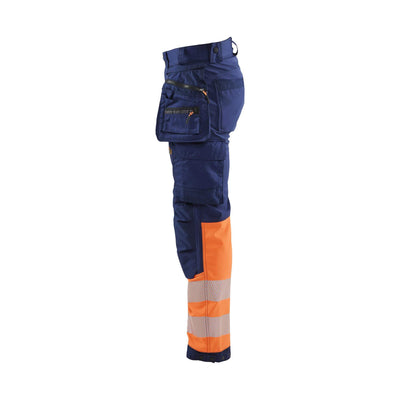 Blaklader 18212513 Softshell Hi-Vis Trousers Navy Blue/Orange Left #colour_navy-blue-orange