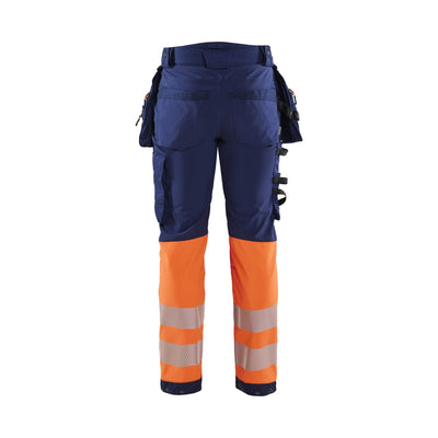 Blaklader 18212513 Softshell Hi-Vis Trousers Navy Blue/Orange Rear #colour_navy-blue-orange