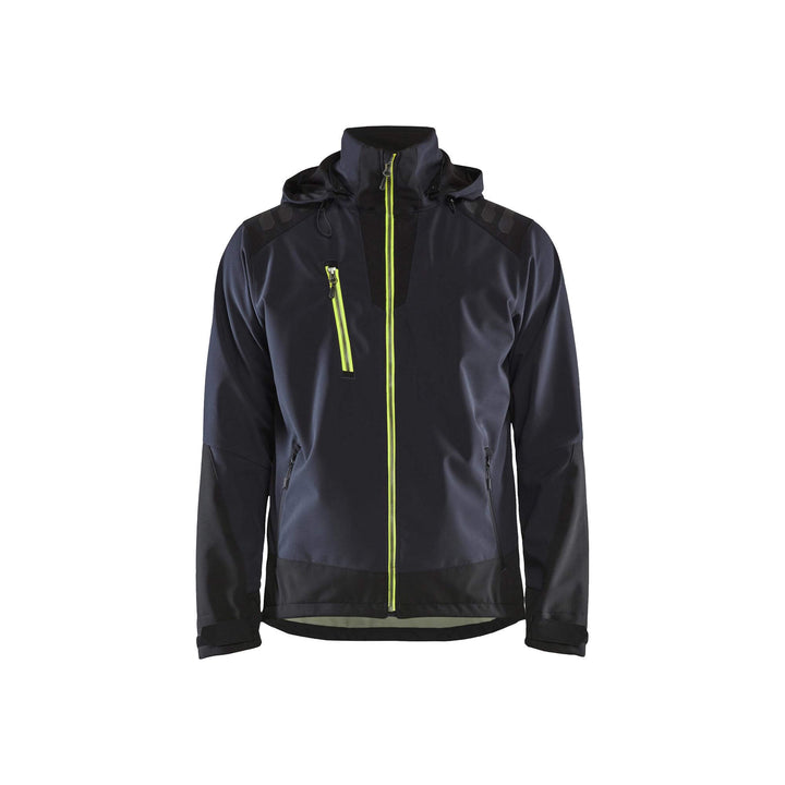 Blaklader 47492513 Softshell Jacket Waterproof Dark Navy Blue/Hi-Vis Yellow Main #colour_dark-navy-blue-hi-vis-yellow