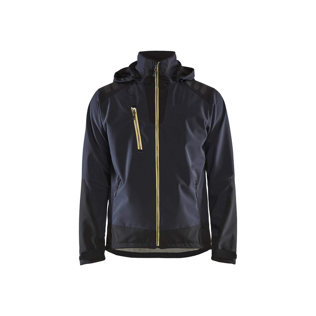 Blaklader 47492513 Softshell Jacket Waterproof Dark Navy Blue/Yellow Main #colour_dark-navy-yellow