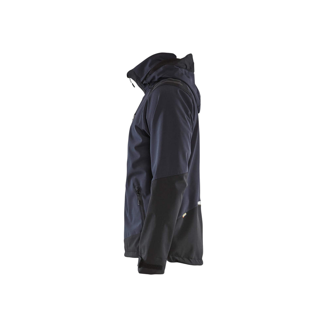 Blaklader 47492513 Softshell Jacket Waterproof Dark Navy Blue/Yellow Left #colour_dark-navy-yellow