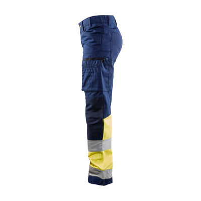 Blaklader 71611811 Stretch Service Trousers Navy Blue/Hi-Vis Yellow Left #colour_navy-blue-yellow