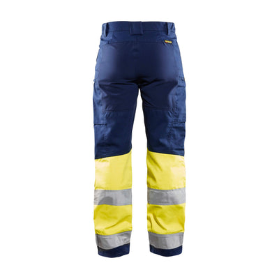 Blaklader 71611811 Stretch Service Trousers Navy Blue/Hi-Vis Yellow Rear #colour_navy-blue-yellow