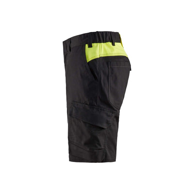 Blaklader 14461832 Stretch Shorts Industry Black/Hi-Vis Yellow Left #colour_black-yellow