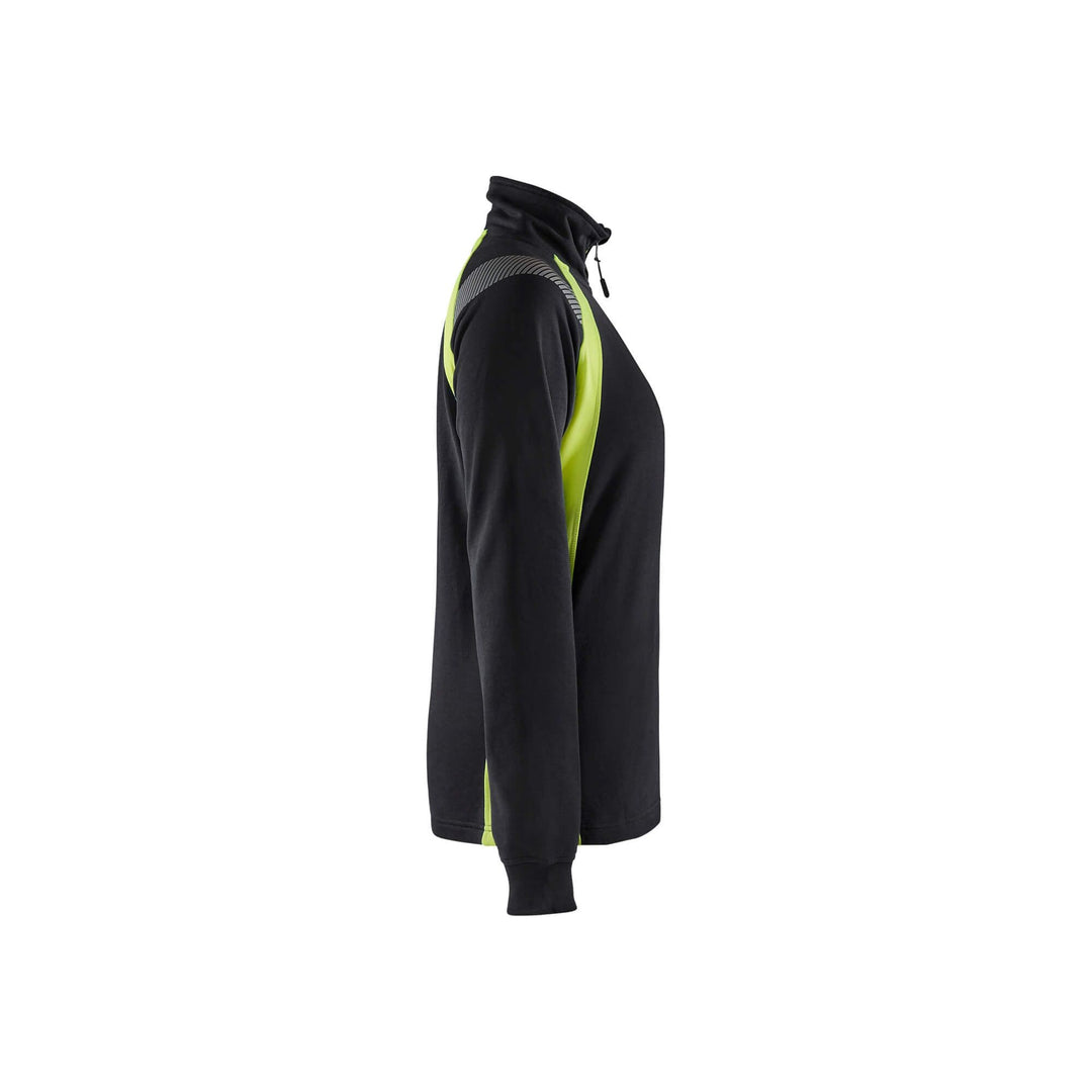 Blaklader Sweater Half-Zip Women Black/Hi-Vis Yellow Right #colour_black-hi-vis-yellow