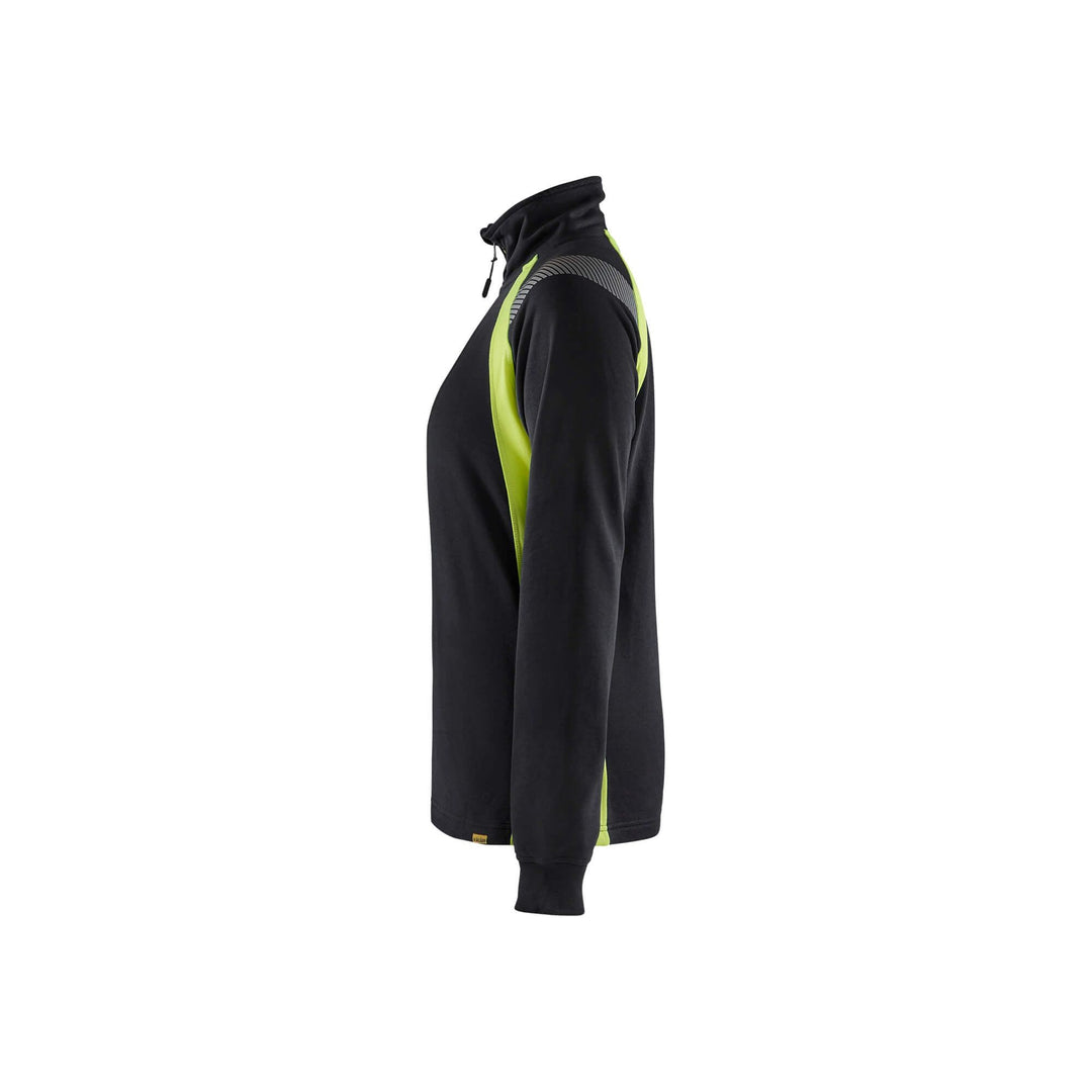 Blaklader Sweater Half-Zip Women Black/Hi-Vis Yellow Left #colour_black-hi-vis-yellow