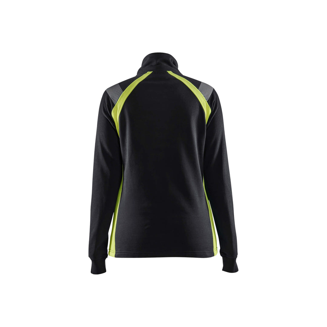 Blaklader Sweater Half-Zip Women Black/Hi-Vis Yellow Rear #colour_black-hi-vis-yellow