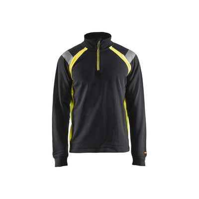 Blaklader 34321158 Sweatshirt Half Zip Black/Hi-Vis Yellow Main #colour_black-yellow