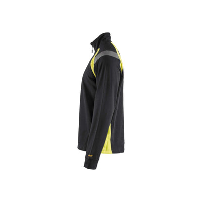 Blaklader 34321158 Sweatshirt Half Zip Black/Hi-Vis Yellow Left #colour_black-yellow