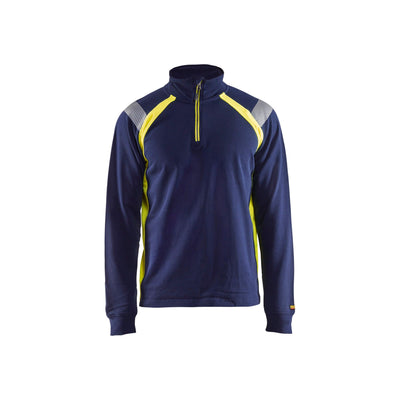 Blaklader 34321158 Sweatshirt Half Zip Navy Blue/Hi-Vis Yellow Main #colour_navy-blue-yellow