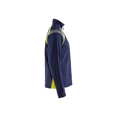 Blaklader 34321158 Sweatshirt Half Zip Navy Blue/Hi-Vis Yellow Right #colour_navy-blue-yellow