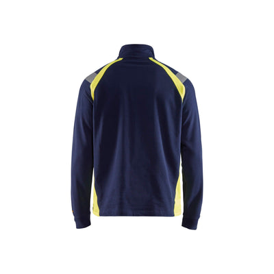 Blaklader 34321158 Sweatshirt Half Zip Navy Blue/Hi-Vis Yellow Rear #colour_navy-blue-yellow