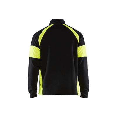Blaklader 35501158 Sweatshirt Hi-Vis Panels Black/Hi-Vis Yellow Rear #colour_black-yellow
