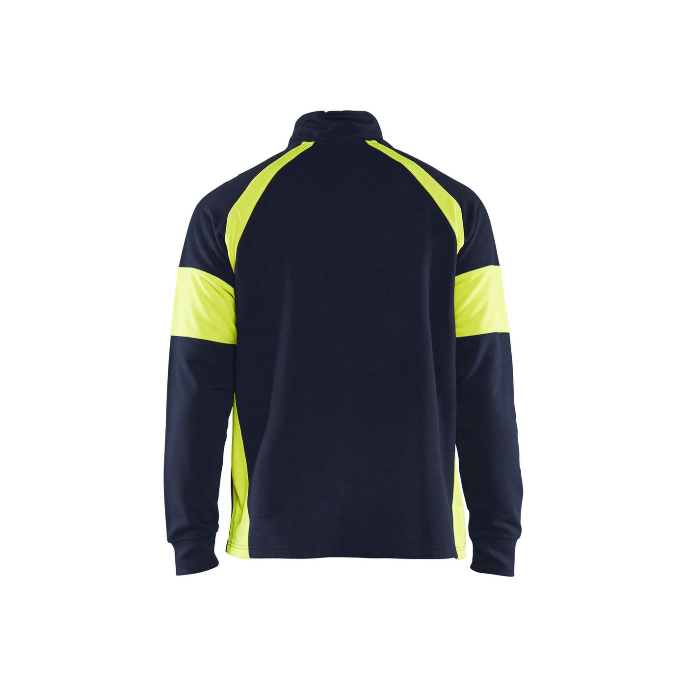 Blaklader 35501158 Sweatshirt Hi-Vis Panels Navy Blue/Hi-Vis Yellow Rear #colour_navy-blue-yellow