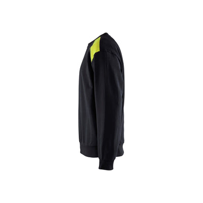 Blaklader Sweatshirt Round Neck Black/Hi-Vis Yellow Left #colour_black-hi-vis-yellow