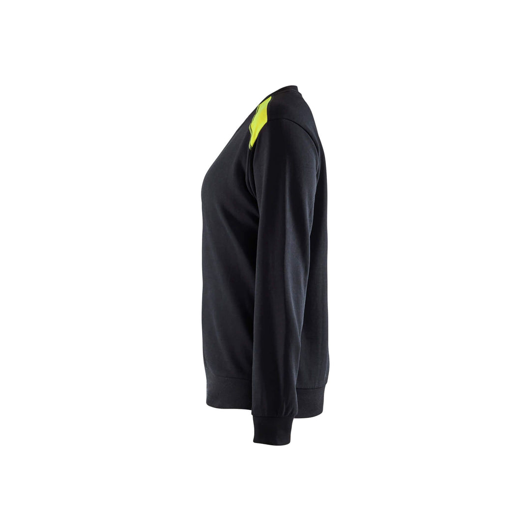 Blaklader Sweatshirt Round Neck Womens Black/Hi-Vis Yellow Left #colour_black-hi-vis-yellow