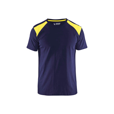 Blaklader 33791042 T-Shirt 2-Tone Cotton Navy Blue/Hi-Vis Yellow Main #colour_navy-blue-hi-vis-yellow