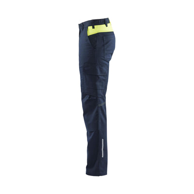Blaklader 14481832 Trousers Knee-Pad Stretch Dark Navy Blue/Hi-Vis Yellow Left #colour_dark-navy-blue-hi-vis-yellow