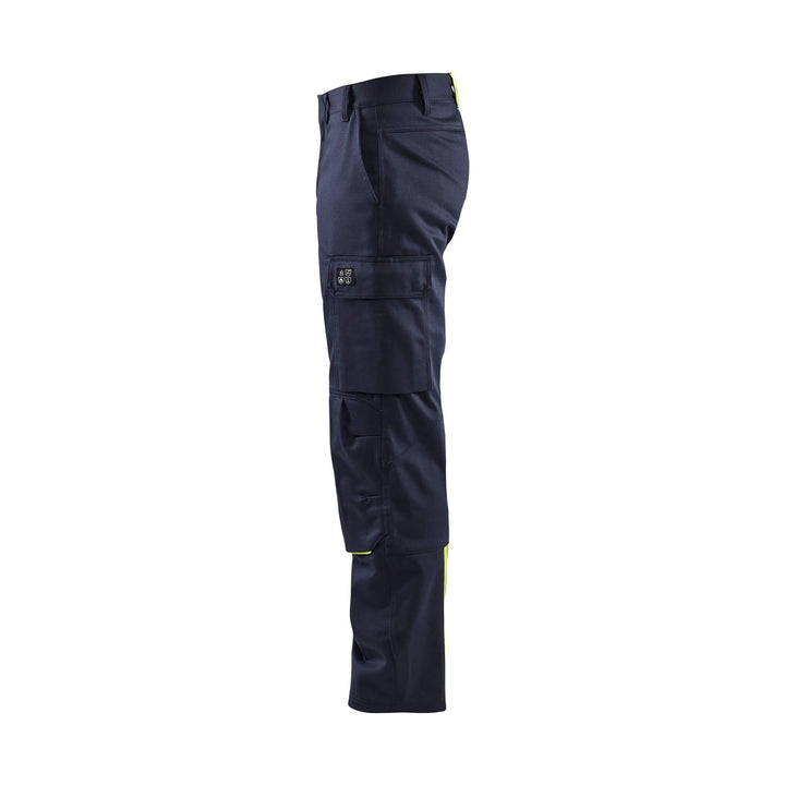 Blaklader 17011501 Welding Trousers Blue Yellow Navy Blue/Hi-Vis Yellow Left #colour_navy-blue-yellow