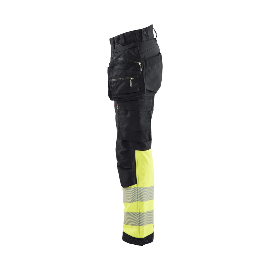 Blaklader 71142513 Womens Hi-Vis Softshell Trousers Black/Hi-Vis Yellow Left #colour_black-hi-vis-yellow