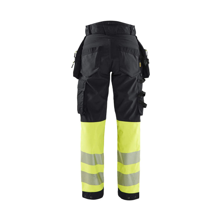 Blaklader 71142513 Womens Hi-Vis Softshell Trousers Black/Hi-Vis Yellow Rear #colour_black-hi-vis-yellow