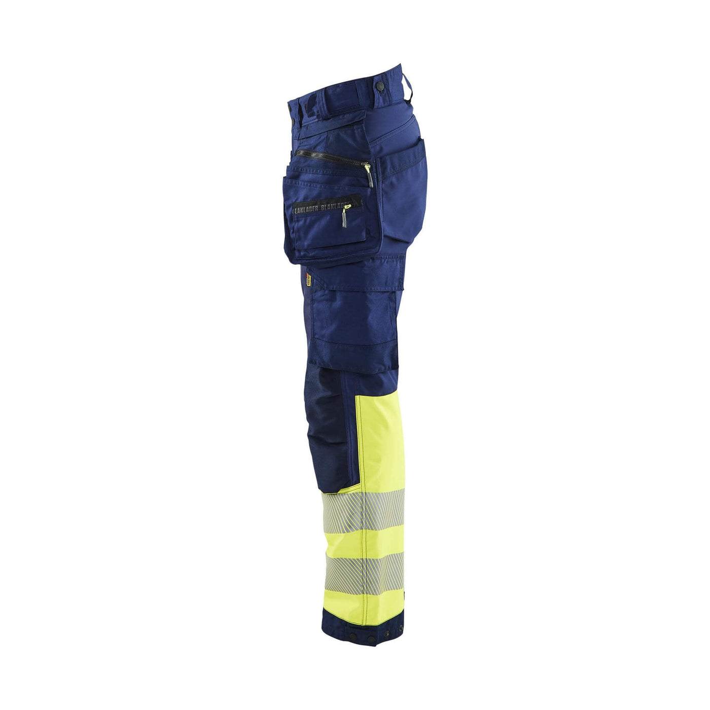 Blaklader 71142513 Womens Hi-Vis Softshell Trousers Navy Blue/Hi-Vis Yellow Left #colour_navy-blue-hi-vis-yellow