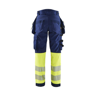 Blaklader 71142513 Womens Hi-Vis Softshell Trousers Navy Blue/Hi-Vis Yellow Rear #colour_navy-blue-hi-vis-yellow