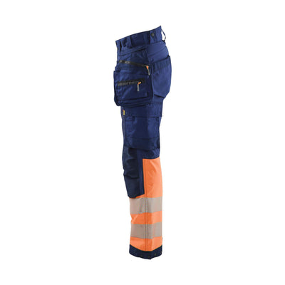Blaklader 71142513 Womens Hi-Vis Softshell Trousers Navy Blue/Orange Left #colour_navy-blue-orange