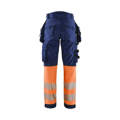 Blaklader 71142513 Womens Hi-Vis Softshell Trousers Navy Blue/Orange Rear #colour_navy-blue-orange