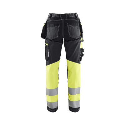 Blaklader 71961370 Womens Hi-Vis Stretch Trousers Black/Hi-Vis Yellow Rear #colour_black-hi-vis-yellow